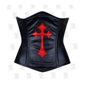 Premium Red-Black Leather Underbust Corset with Cross Symbol